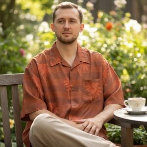 Maui Maui Orange Hawaiian Button Front Camp Shirt Size XXL